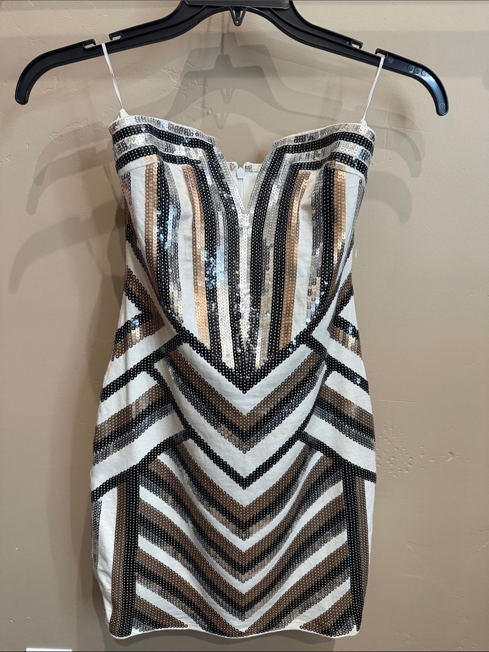 Express Strapless Sequin Chevron Bodycon Dress - White, Black, Gold
